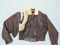 Vintage BOMBER leather jacket 44 brown MOTORCYCLE mad max GRIZZLY sherpa vest