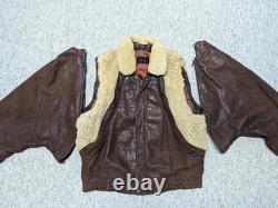 Vintage BOMBER leather jacket 44 brown MOTORCYCLE mad max GRIZZLY sherpa vest
