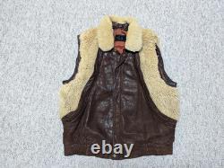 Vintage BOMBER leather jacket 44 brown MOTORCYCLE mad max GRIZZLY sherpa vest