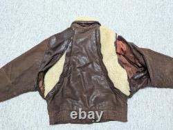 Vintage BOMBER leather jacket 44 brown MOTORCYCLE mad max GRIZZLY sherpa vest