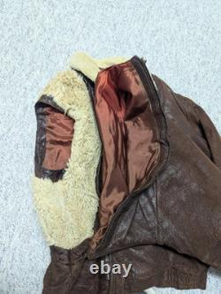 Vintage BOMBER leather jacket 44 brown MOTORCYCLE mad max GRIZZLY sherpa vest