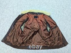 Vintage BOMBER leather jacket 44 brown MOTORCYCLE mad max GRIZZLY sherpa vest