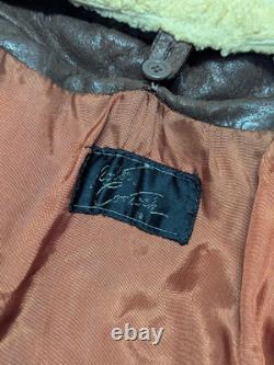 Vintage BOMBER leather jacket 44 brown MOTORCYCLE mad max GRIZZLY sherpa vest