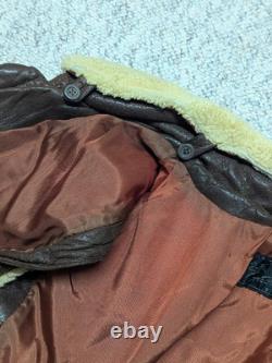Vintage BOMBER leather jacket 44 brown MOTORCYCLE mad max GRIZZLY sherpa vest