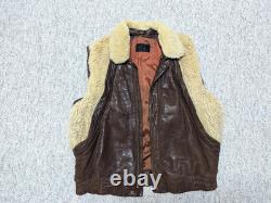 Vintage BOMBER leather jacket 44 brown MOTORCYCLE mad max GRIZZLY sherpa vest