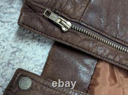 Vintage BOMBER leather jacket 44 brown MOTORCYCLE mad max GRIZZLY sherpa vest