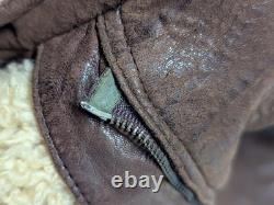 Vintage BOMBER leather jacket 44 brown MOTORCYCLE mad max GRIZZLY sherpa vest