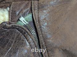 Vintage BOMBER leather jacket 44 brown MOTORCYCLE mad max GRIZZLY sherpa vest