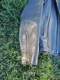 Vintage BRANDED Men's Black Heavy Leather Motorcycle Biker Jacket Sz 42 USA Made