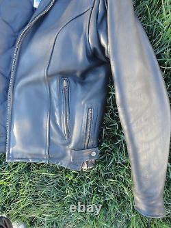 Vintage BRANDED Men's Black Heavy Leather Motorcycle Biker Jacket Sz 42 USA Made