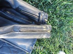 Vintage BRANDED Men's Black Heavy Leather Motorcycle Biker Jacket Sz 42 USA Made