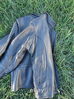 Vintage BRANDED Men's Black Heavy Leather Motorcycle Biker Jacket Sz 42 USA Made