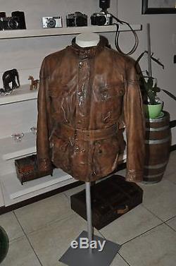 Vintage Belstaff Panther 1966 Leather Jacket Antique Brown Biker Italian size 44