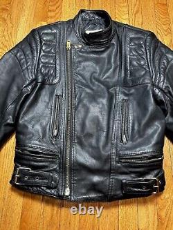 Vintage Berman's Leather Motorcycle Black Padded Racer Jacket Men's Medium (38L)