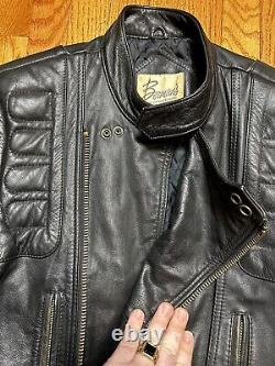 Vintage Berman's Leather Motorcycle Black Padded Racer Jacket Men's Medium (38L)