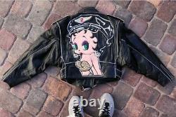 Vintage Betty Boop Motorcycle Leather Jacket Great Condition Crop Top Ykk