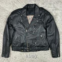 Vintage Biker Jacket Mens Medium Leather Motorcycle 80s Belted Asymmetric Zipper