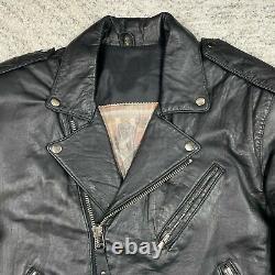 Vintage Biker Jacket Mens Medium Leather Motorcycle 80s Belted Asymmetric Zipper