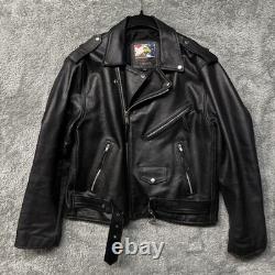 Vintage Bikers Choice Mens Black Leather Motorcycle Jacket Size 46 Heavyweight