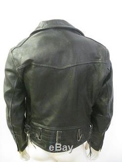 Vintage Black CAL-LEATHER Motorcycle Police Jacket Lace Up Sides Size 46 LONG