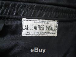 Vintage Black CAL-LEATHER Motorcycle Police Jacket Lace Up Sides Size 46 LONG