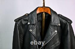 Vintage Black Heavy Genuine Leather Biker Motorcycle Jacket EUC Size 38 REG