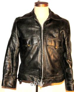 Vintage Black Horsehide Leather Nyc Police Jacket! Liner! 2-way Talon Zipper! 40