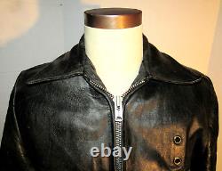 Vintage Black Horsehide Leather Nyc Police Jacket! Liner! 2-way Talon Zipper! 40