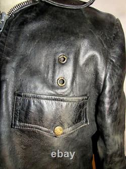 Vintage Black Horsehide Leather Nyc Police Jacket! Liner! 2-way Talon Zipper! 40