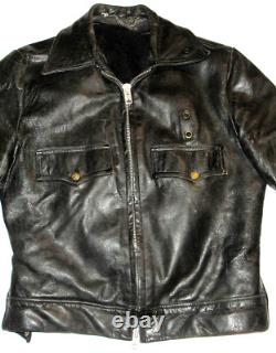 Vintage Black Horsehide Leather Nyc Police Jacket! Liner! 2-way Talon Zipper! 40