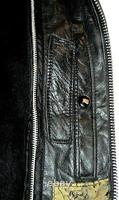 Vintage Black Horsehide Leather Nyc Police Jacket! Liner! 2-way Talon Zipper! 40