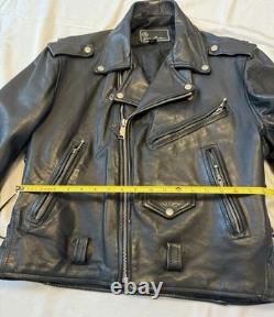 Vintage Black Leather Motorcycle Jacket Gino Leathers Size 44