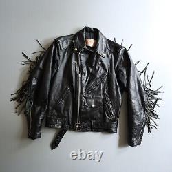 Vintage Black Leather Motorcycle Jacket Mens 38 Biker Excelled Quilt Lined Fring