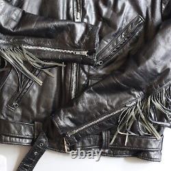 Vintage Black Leather Motorcycle Jacket Mens 38 Biker Excelled Quilt Lined Fring