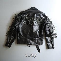 Vintage Black Leather Motorcycle Jacket Mens 38 Biker Excelled Quilt Lined Fring