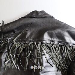 Vintage Black Leather Motorcycle Jacket Mens 38 Biker Excelled Quilt Lined Fring