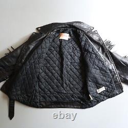 Vintage Black Leather Motorcycle Jacket Mens 38 Biker Excelled Quilt Lined Fring