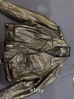 Vintage Black Leather Motorcycle Jacket Size 48 Made In USA With Belt