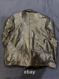 Vintage Black Leather Motorcycle Jacket Size 48 Made In USA With Belt