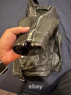 Vintage Black Leather Motorcycle Jacket Size 48 Made In USA With Belt