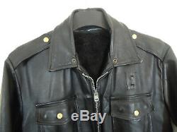 Vintage Black Leather Police Motorcycle Jacket Mens Sz 46 Long Zip Out Liner