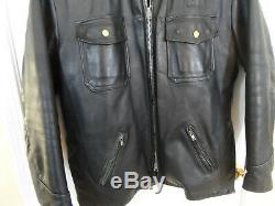 Vintage Black Leather Police Motorcycle Jacket Mens Sz 46 Long Zip Out Liner