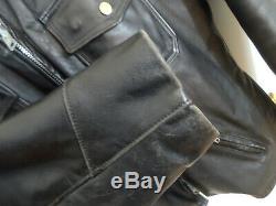 Vintage Black Leather Police Motorcycle Jacket Mens Sz 46 Long Zip Out Liner