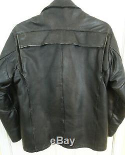 Vintage Black Leather Police Motorcycle Jacket Mens Sz 46 Long Zip Out Liner