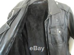 Vintage Black Leather Police Motorcycle Jacket Mens Sz 46 Long Zip Out Liner