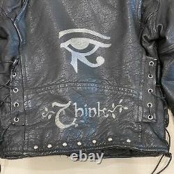 Vintage Black Leather Strabler Motorcycle Jacket Ramones Eye Of Horus Sz 36