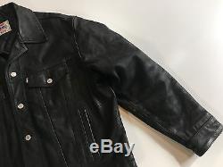 Vintage Black Levis Leather Trucker Jacket size Large L