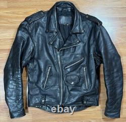 Vintage Bonus Genuine Leather Jacket Mens Sz 42 Motorcycle Biker Jacket Black