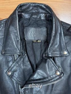 Vintage Bonus Genuine Leather Jacket Mens Sz 42 Motorcycle Biker Jacket Black