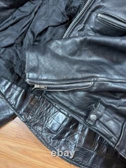 Vintage Bonus Genuine Leather Jacket Mens Sz 42 Motorcycle Biker Jacket Black